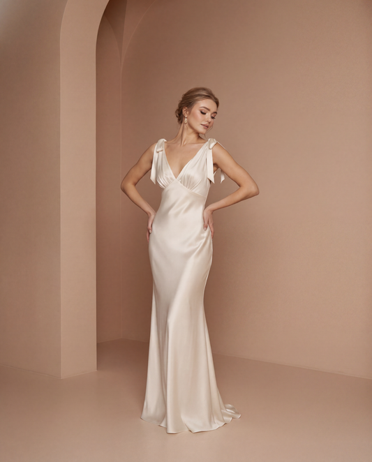 Elysia Bow Silk Gown