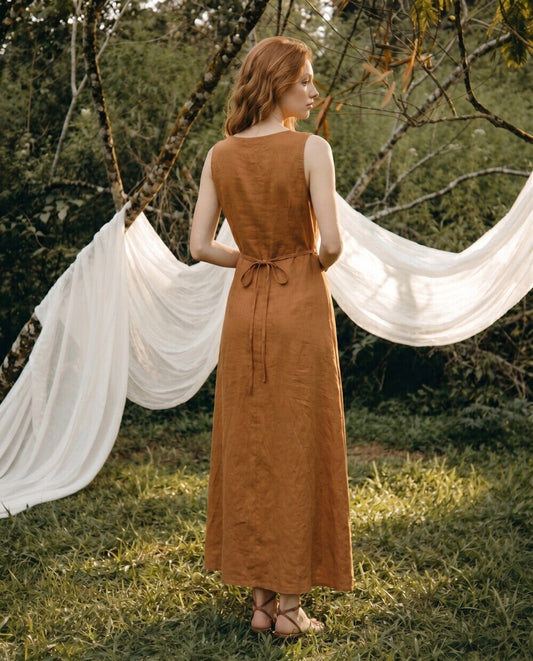 Maribel Button Linen Dress