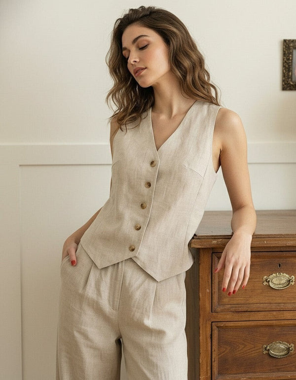The Celine Tailored Linen Vest Top