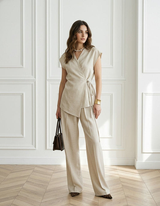 Solace Linen Wrap Top