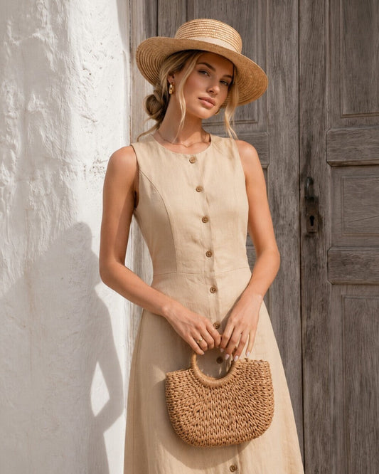 Maelle Button Linen Dress