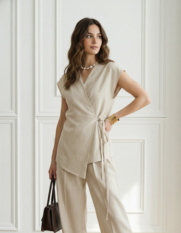 Solace Linen Wrap Top