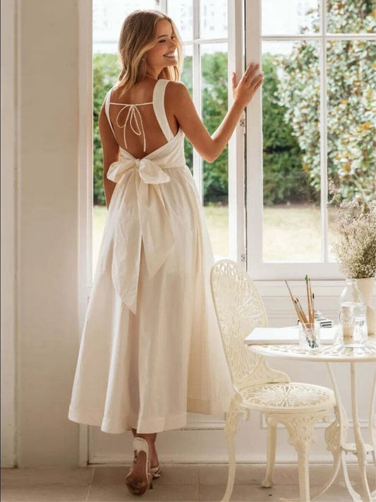 Kylie White Linen Midi Dress