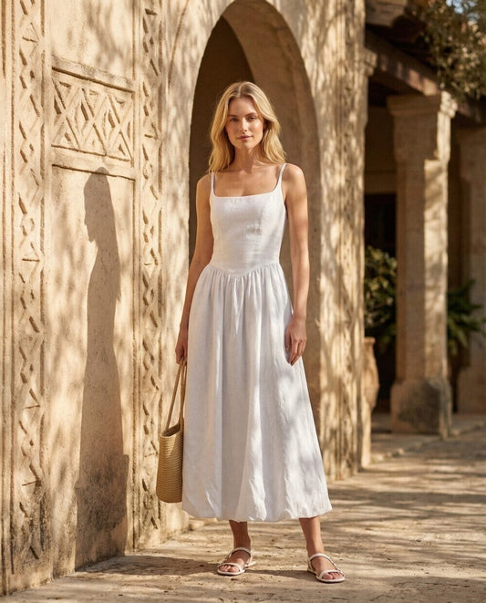 Colette White Linen Midi Dress
