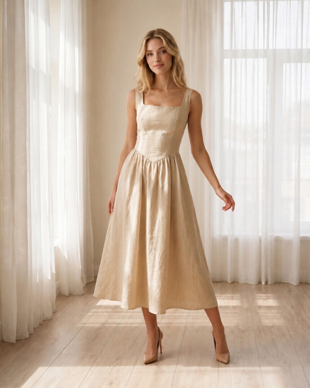 Celestine Linen Midi Dress
