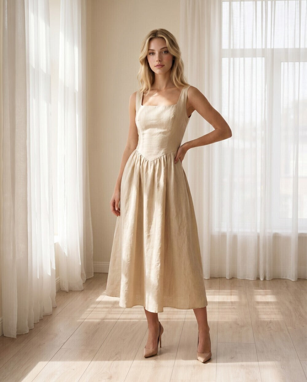 Celestine Linen Midi Dress