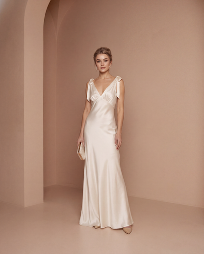 Elysia Bow Silk Gown