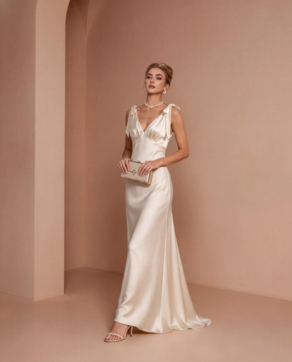 Elysia Bow Silk Gown