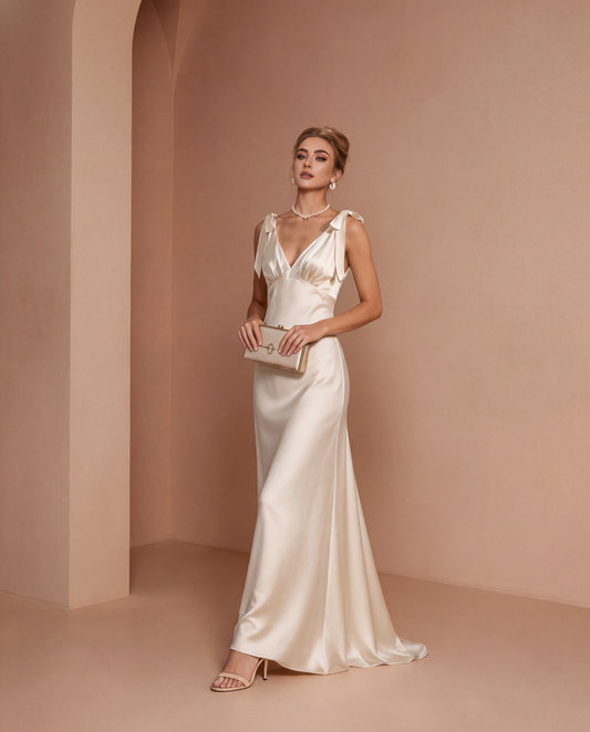 Elysia Bow Silk Gown