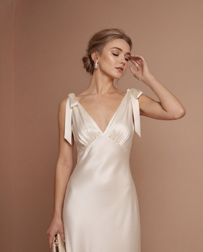 Elysia Bow Silk Gown