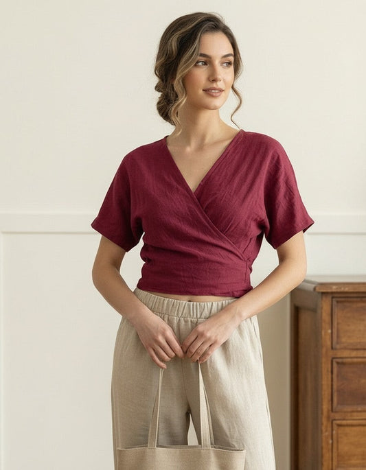 Vianne Linen Wrap Top