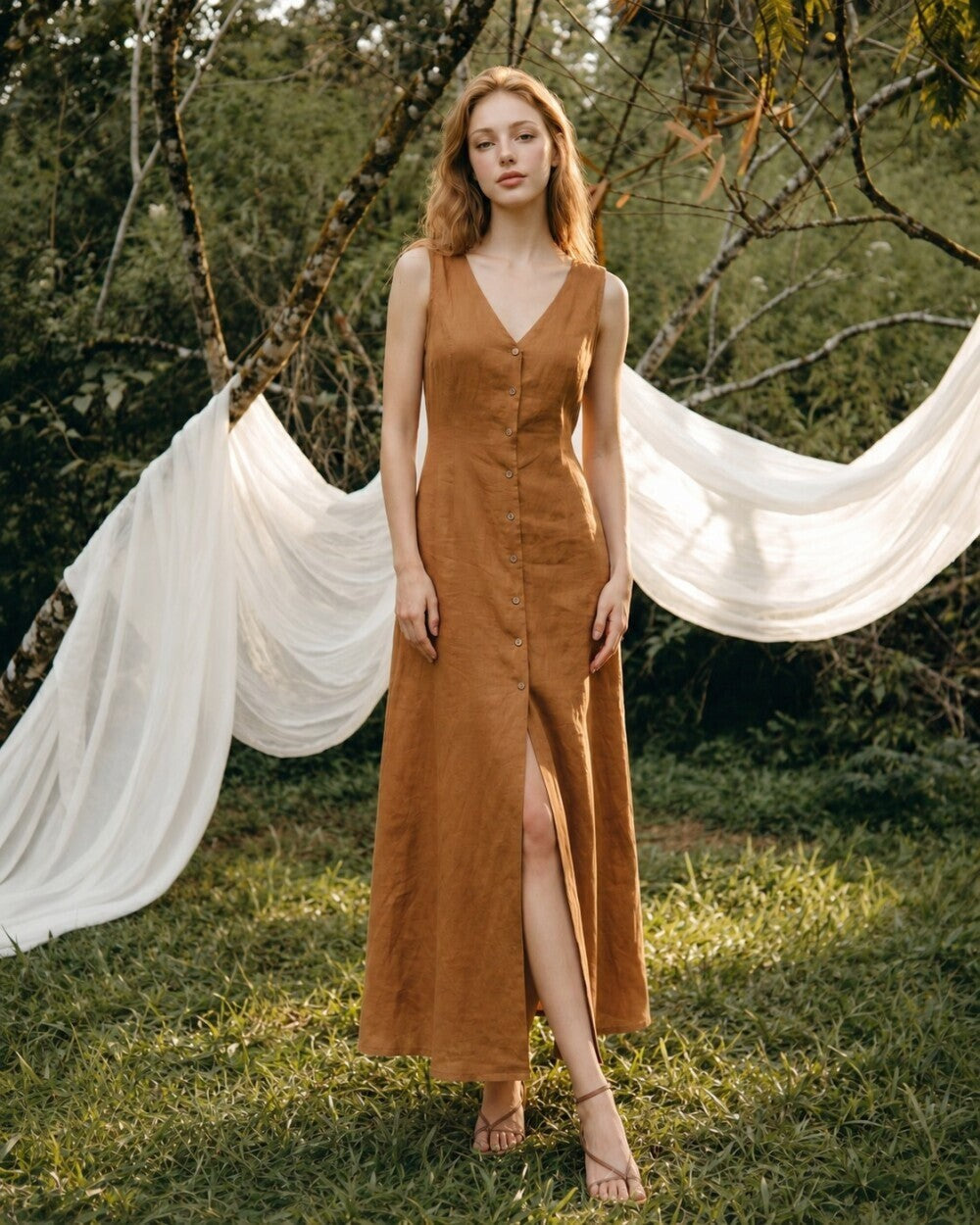 Maribel Button Linen Dress