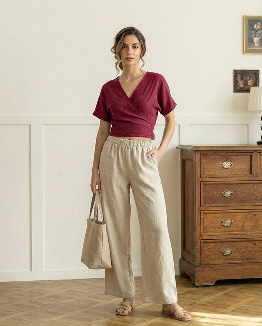 Vianne Linen Wrap Top