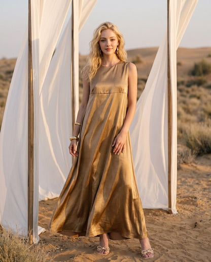 Aveline Gold Satin Dress