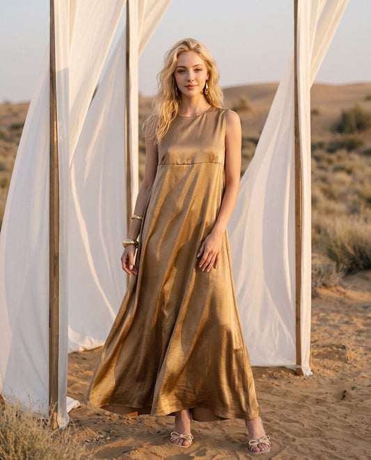 Aveline Gold Satin Dress