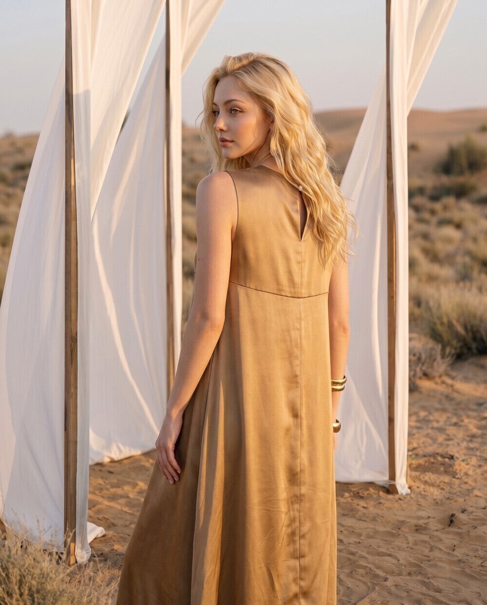 Aveline Gold Satin Dress