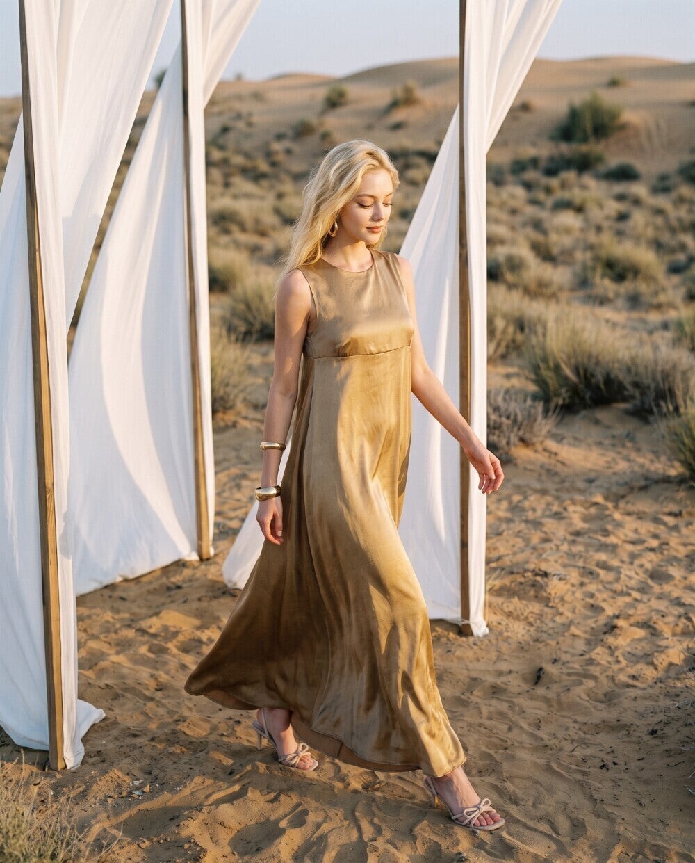 Aveline Gold Satin Dress