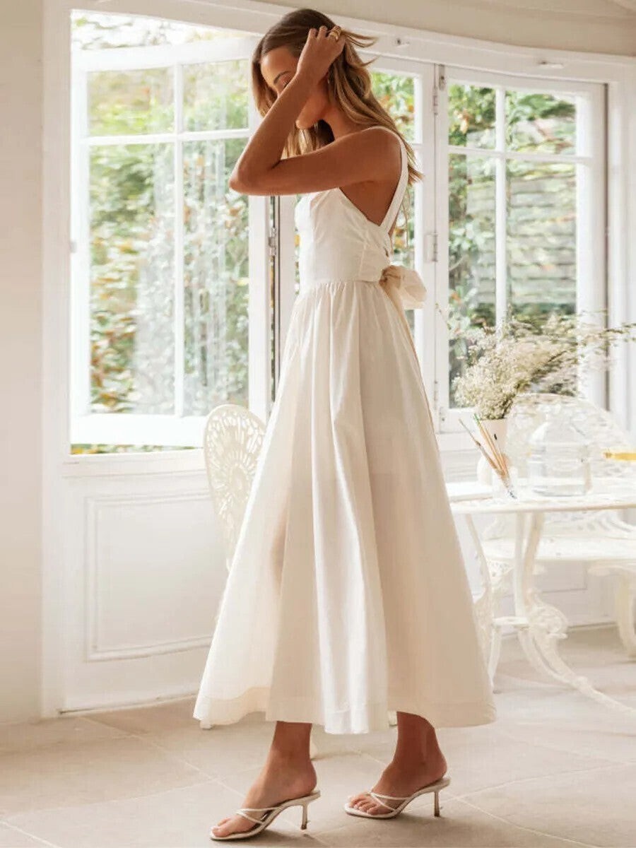 Kylie White Linen Midi Dress