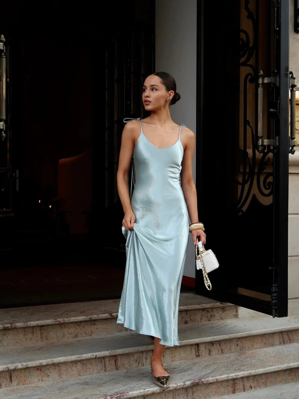 Lilah Bow-Strap Silk Slip Dress