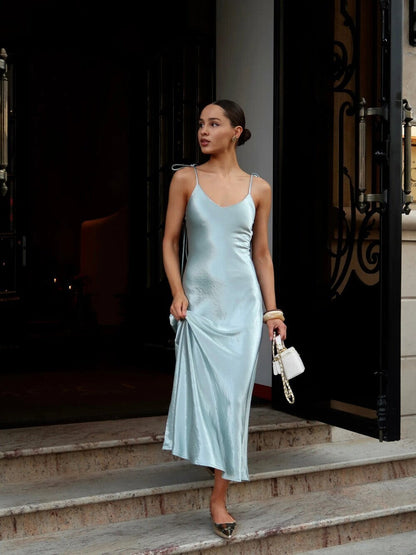 Lilah Bow-Strap Silk Slip Dress