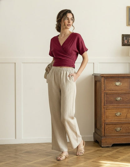 Vianne Linen Wrap Top