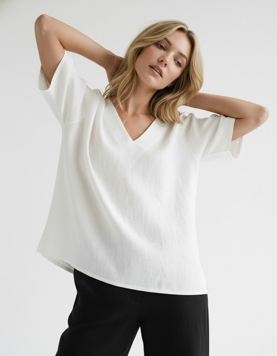 Naomi Linen V Neck Top