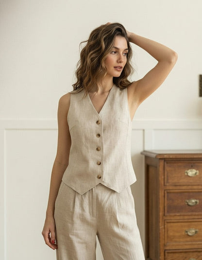 The Celine Tailored Linen Vest Top