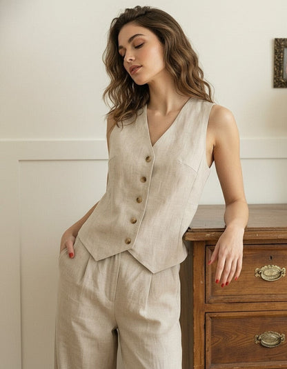The Celine Tailored Linen Vest Top