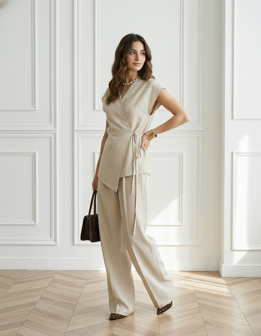 Solace Linen Wrap Top