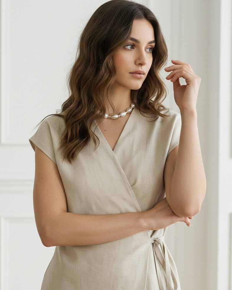 Solace Linen Wrap Top
