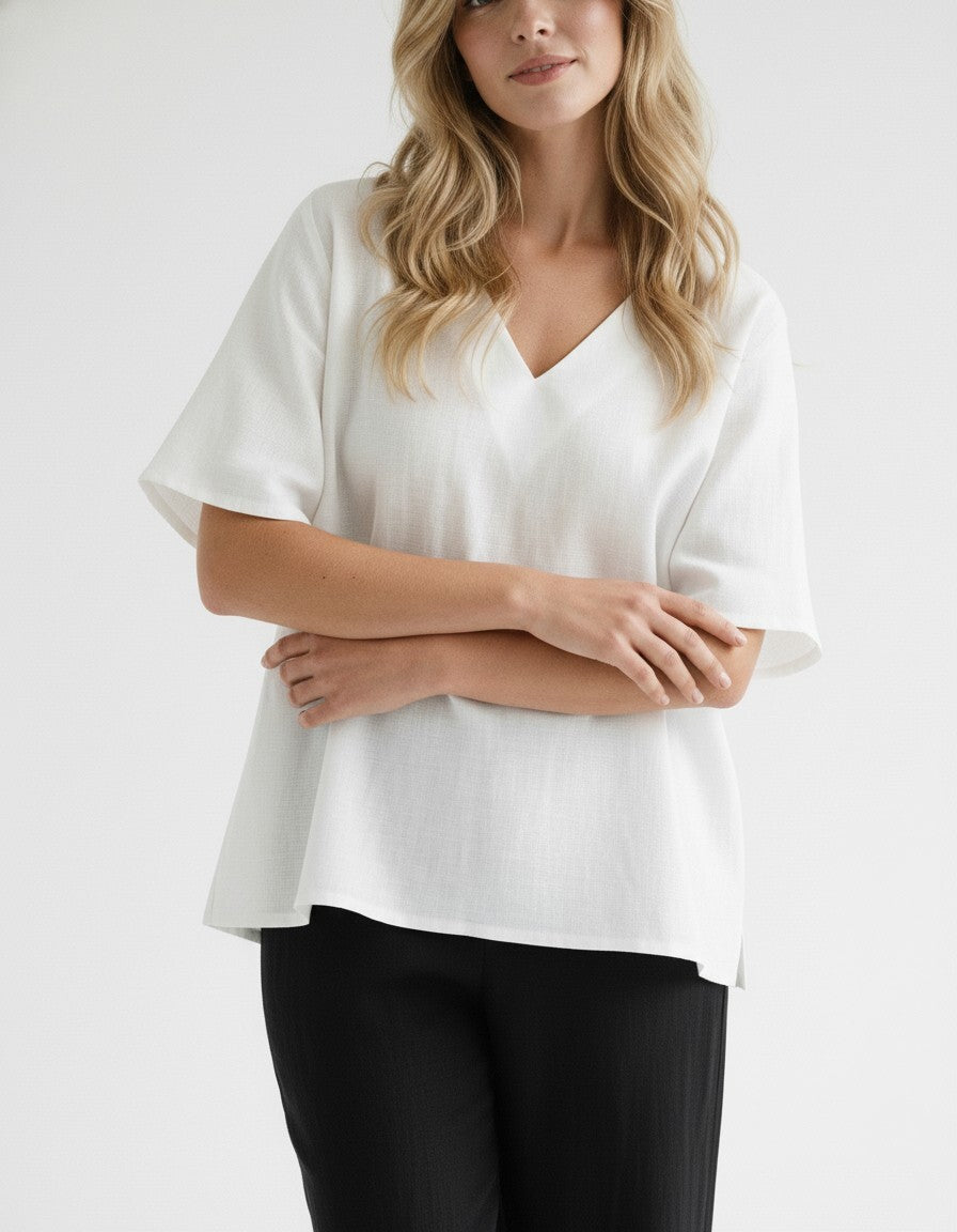 Naomi Linen V Neck Top