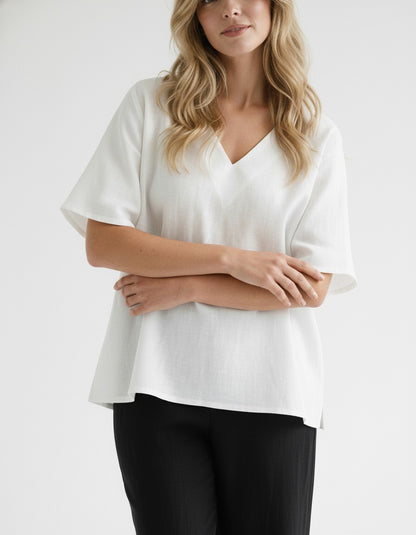 Naomi Linen V Neck Top