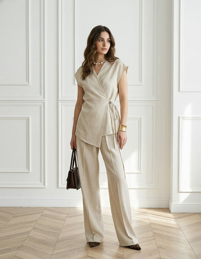 Solace Linen Wrap Top