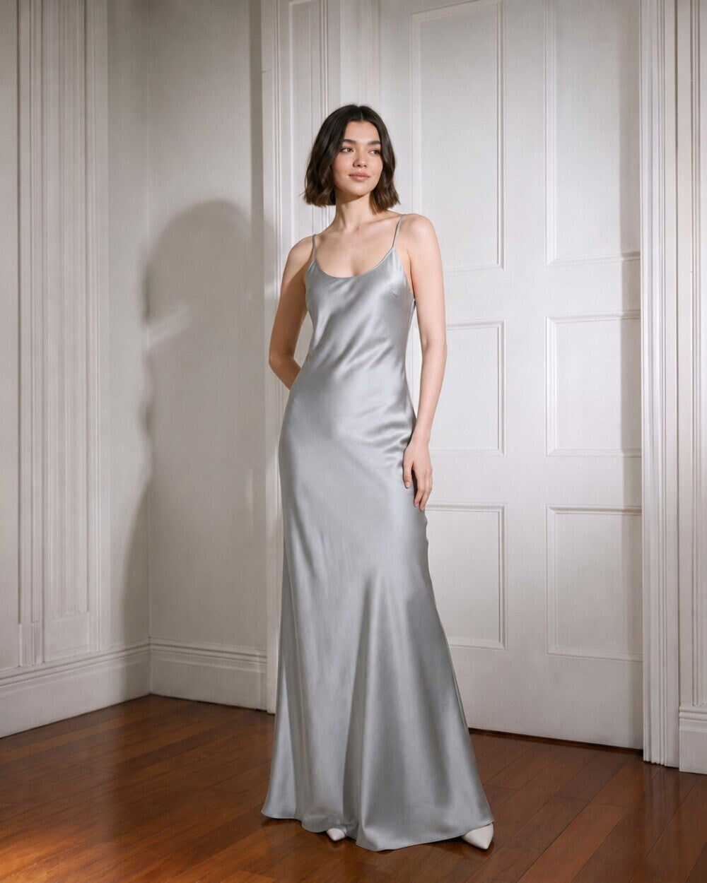 Solenne Silver Silk Dress