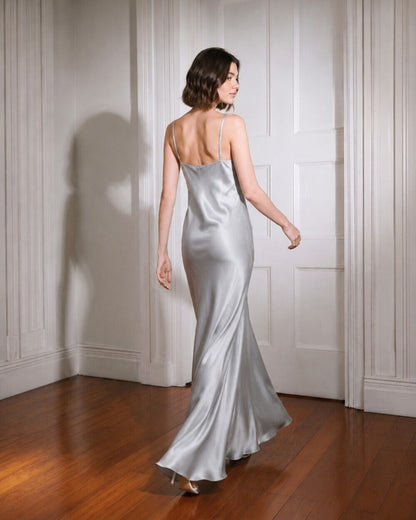Solenne Silver Silk Dress