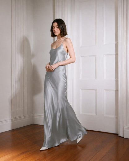 Solenne Silver Silk Dress
