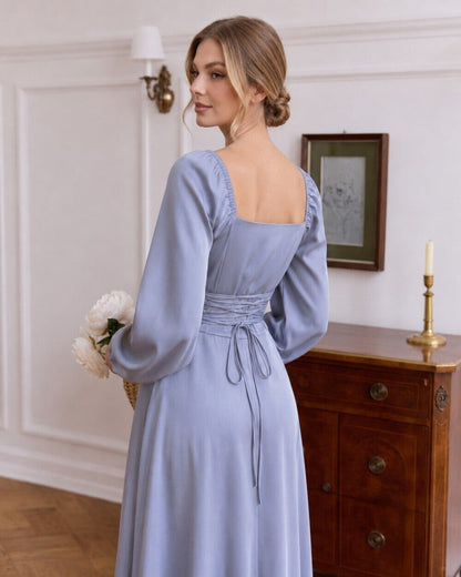 Evelina Blue Satin Dress