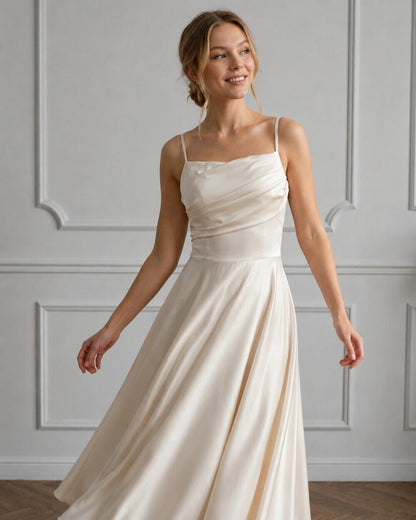 Nicole Draped-Bodice Silk Slip Dress