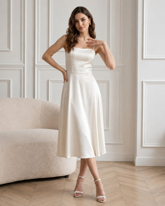 The Lana Square-Neck Slip Midi Silk Dress