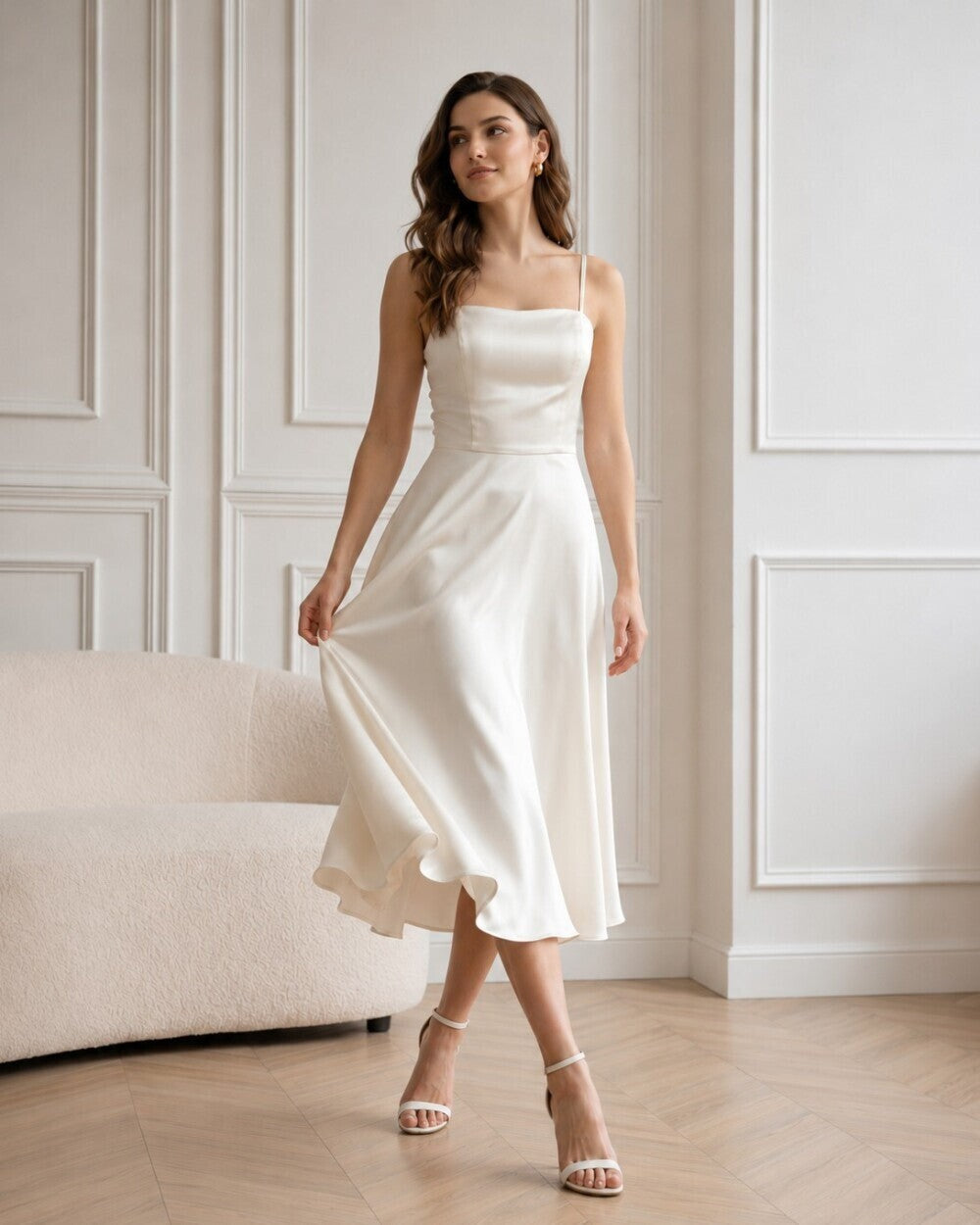The Lana Square-Neck Slip Midi Silk Dress