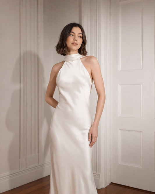 Whitney Silk Halter Maxi Dress