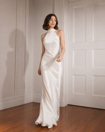 Whitney Silk Halter Maxi Dress