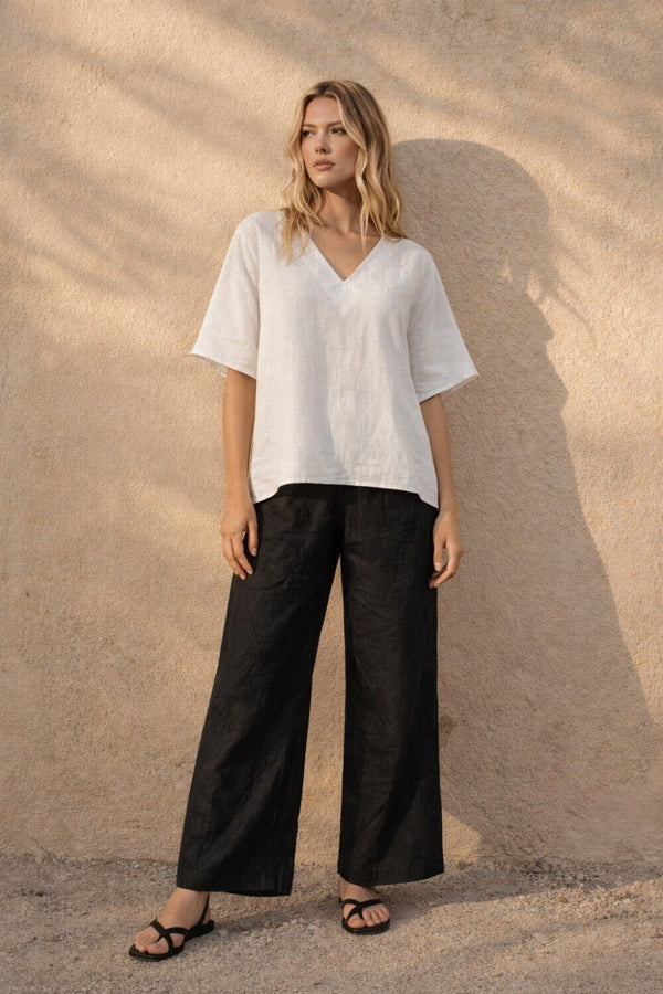 Naomi Linen V Neck Top