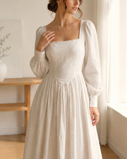 Riley White Linen Midi Dress