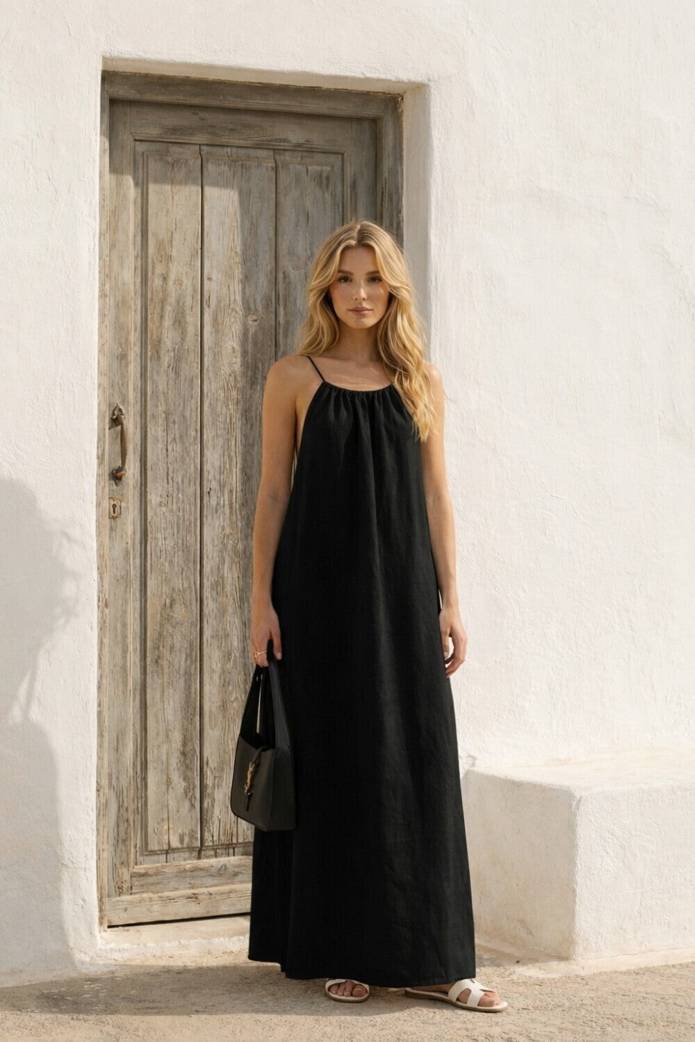Midnight Backless Maxi Linen Dress