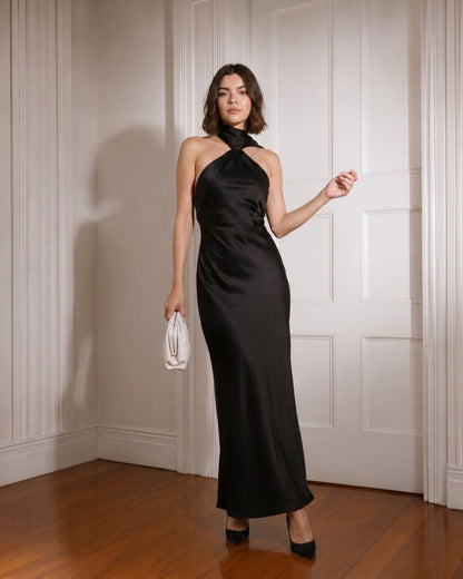Delphine Silk Black Dress
