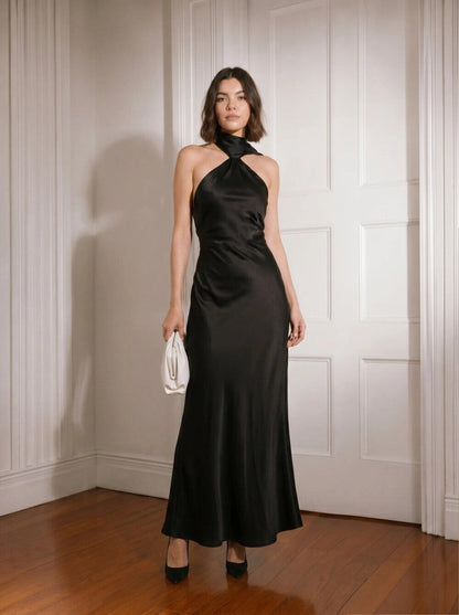 Delphine Silk Black Dress