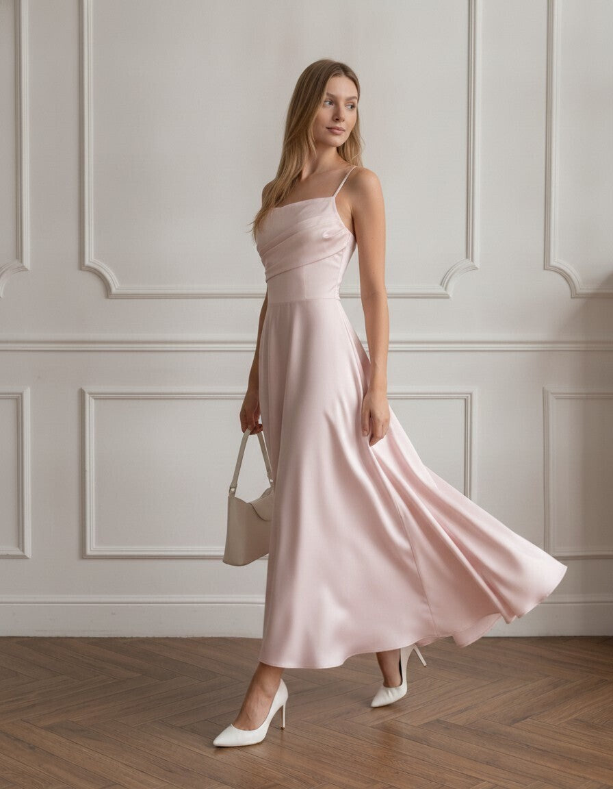 Nina Draped-Bodice Silk Slip Dress