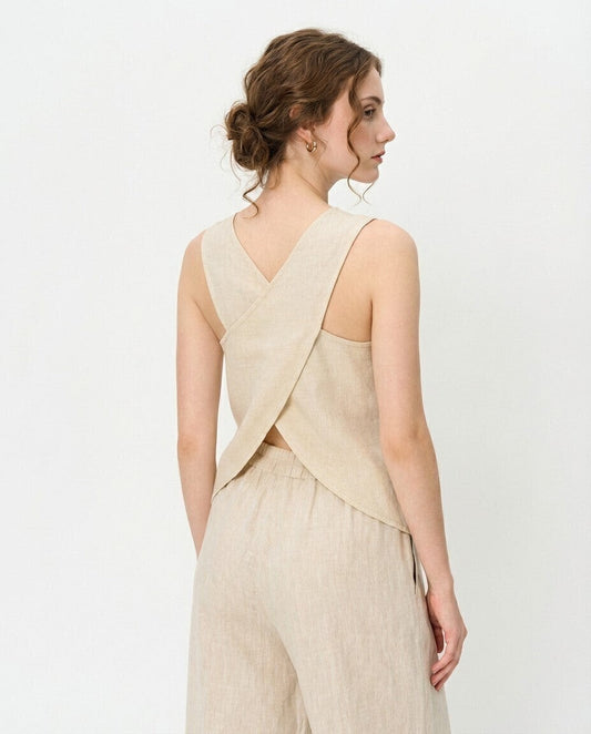 Fern Linen Cross Back Top