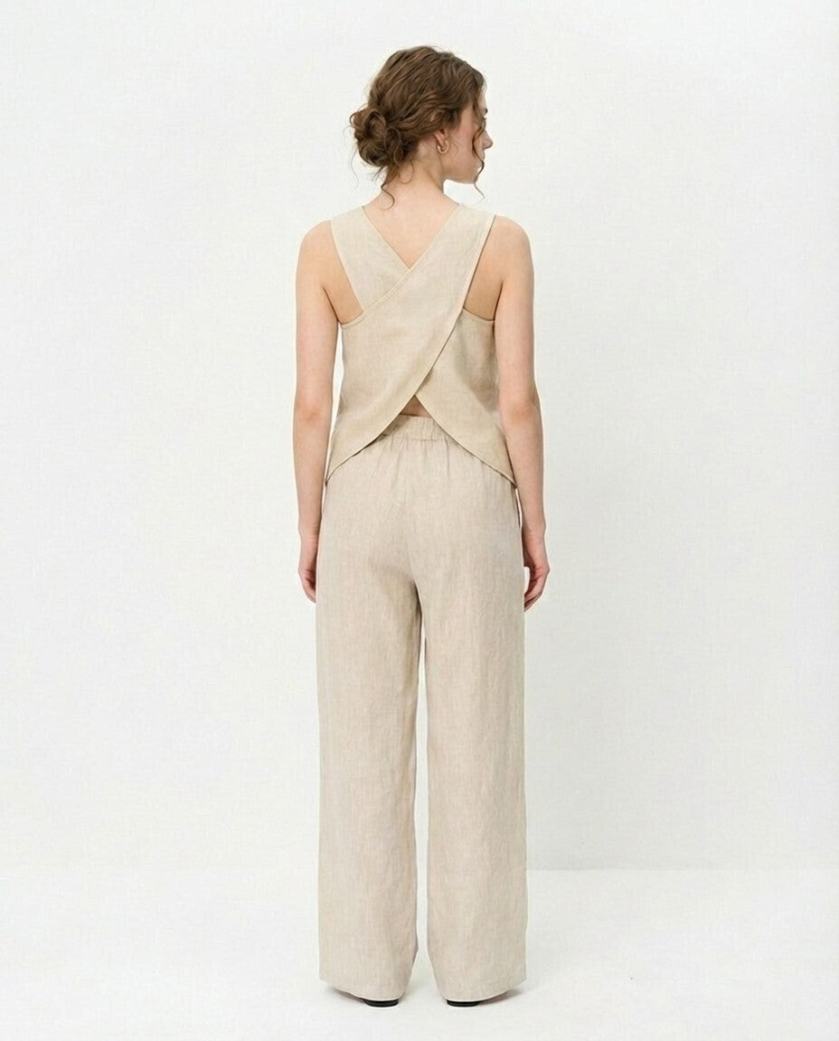 Fern Linen Cross Back Top